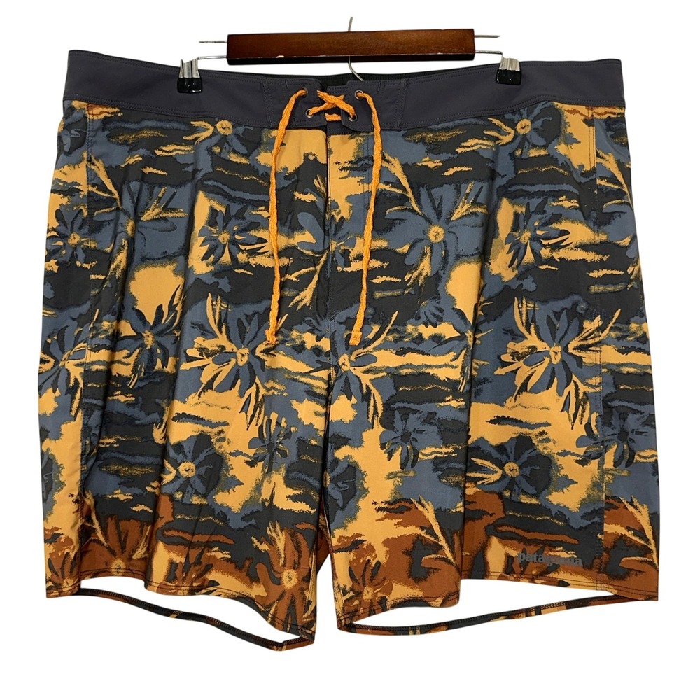 Patagonia Boardshorts Mens 40 Gold‎ Blue Hydro Series Floral Swim Trunks Beach